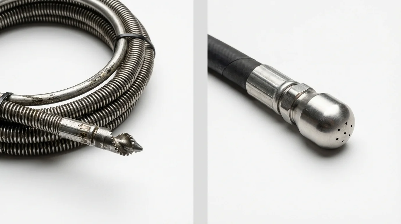 Drain snake cable and hydro jetting nozzle used for drain cleaning in Wesson, MS