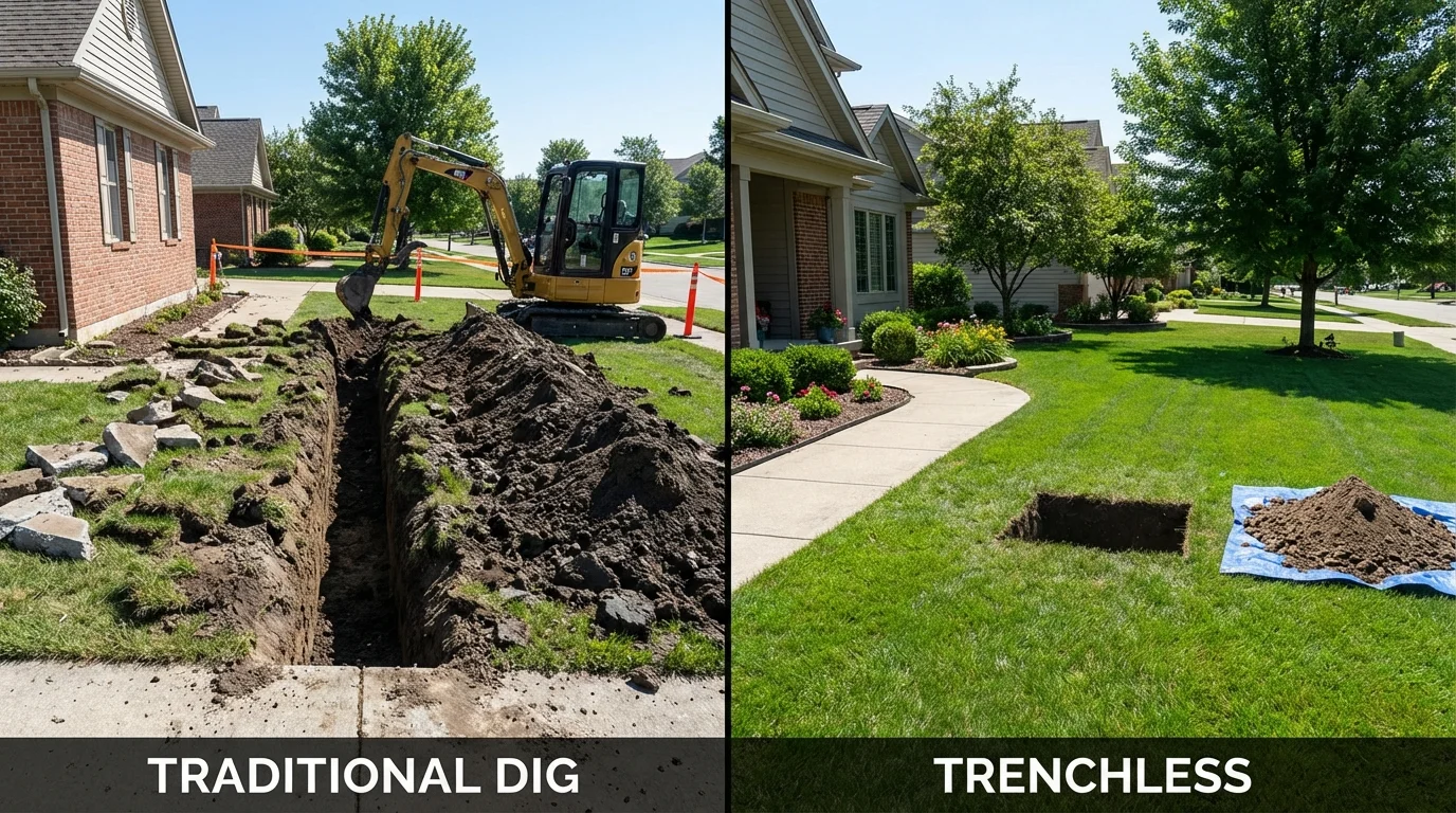 Trenchless sewer repair with minimal yard damage versus traditional excavation in Wesson, MS